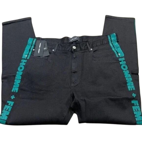 Homme + Femme Black Green Stripe Tesla Jeans Slim Fit, Unisex 28, New with Tag - Picture 4 of 11